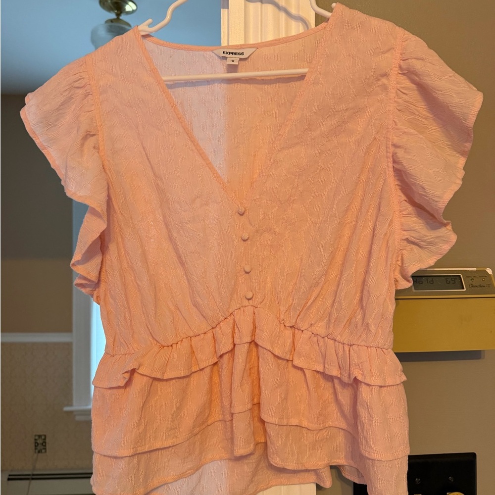 Express Pink Ruffle Sleeve Blouse